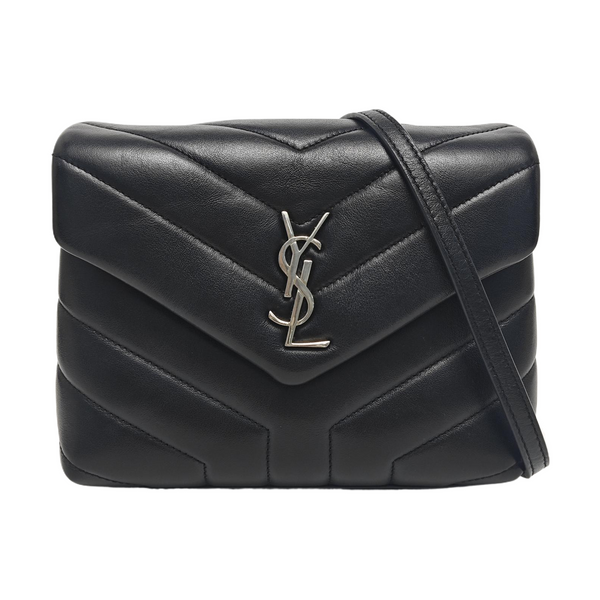 LOULOU Chevron de piel de becerro negra