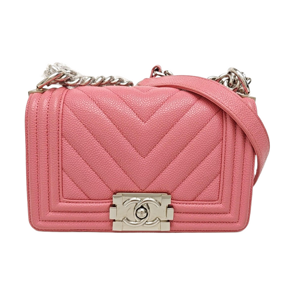 BOY CHANEL Small Chevron Grained Calfskin Pink