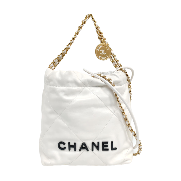 Authenticated pre-owned CHANEL 22 Mini Quilted Calfskin White - Tote Bag at Looply