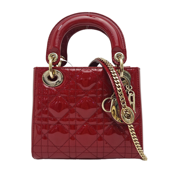 Lady Dior Mini Cannage Patent Leather Red