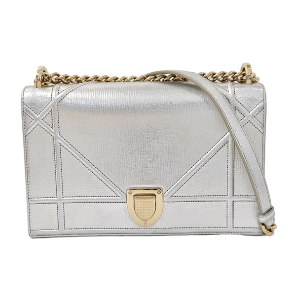 Authenticated pre-owned Diorama Medium Cannage Calfskin Silver - Crossbody Bag at Looply