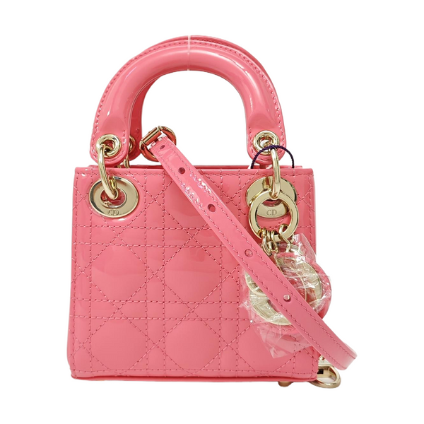Lady Dior Mini Cannage Patent Calfskin Pink