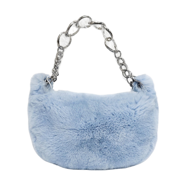 Rabbit Fur Top Handle Bag Blue
