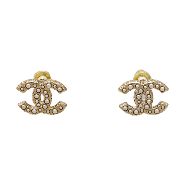 CC Logo Metal Gold Stud Earrings
