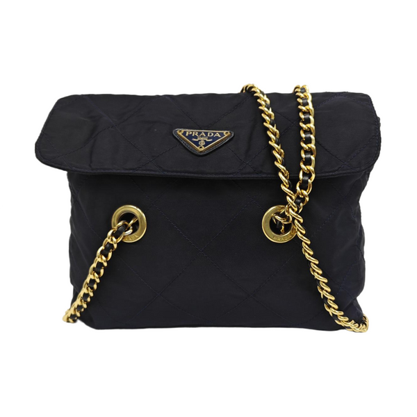 Quilted Nylon Shoulder Bag Blue