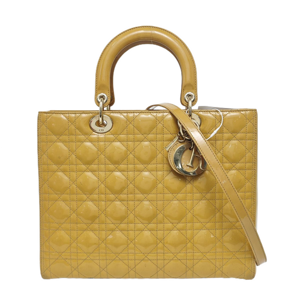 Authenticated pre-owned Lady Dior Large Quilted Patent Leather Yellow - Tote Bag at Looply