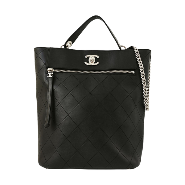 Quilted Calfskin Bucket Bag Black