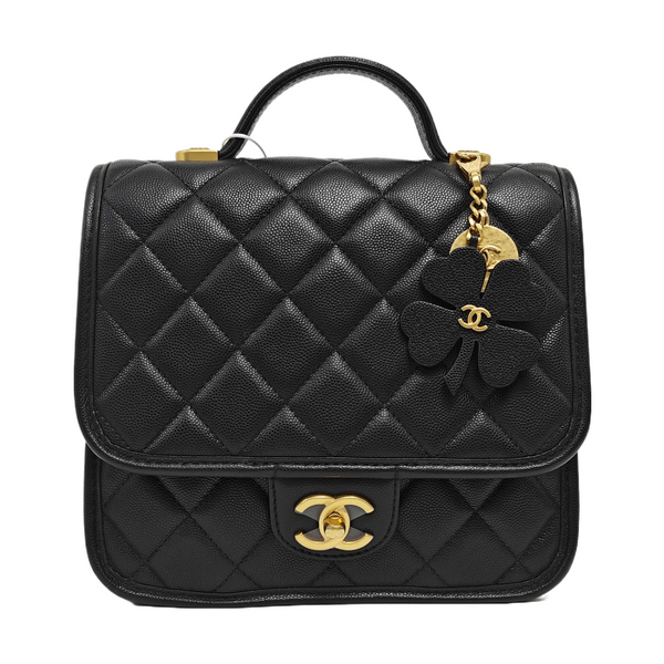 Quilted Grained Calfskin Backpack Black
