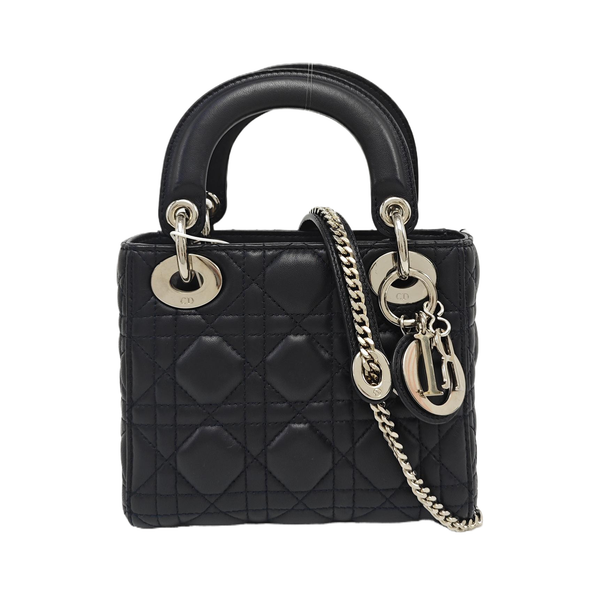Authenticated pre-owned Lady Dior Mini Quilted Lambskin Black - Tote Bag at Looply