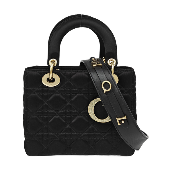 Lady Dior Small Cannage Silk Satin Black