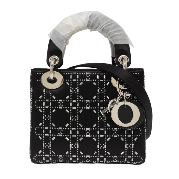 Authenticated pre-owned Lady Dior Mini Silk Satin Black - Tote Bag at Looply