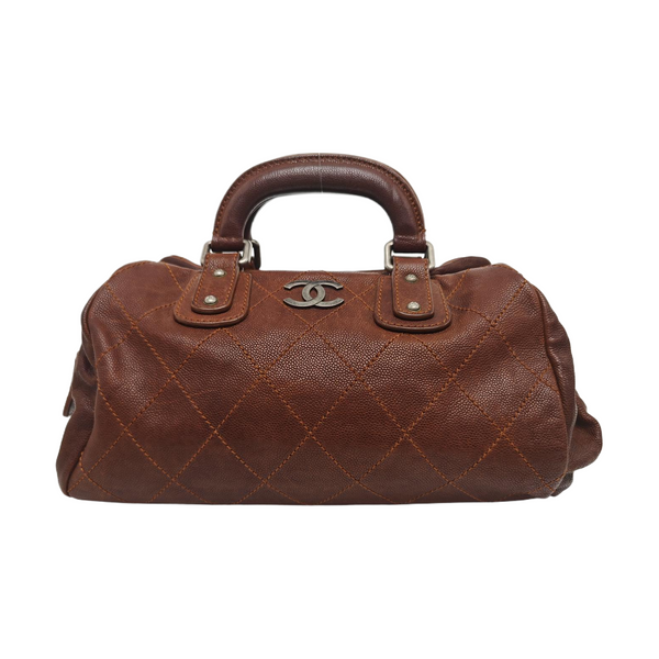 Quilted Grained Calfskin Top Handle Bag Brown