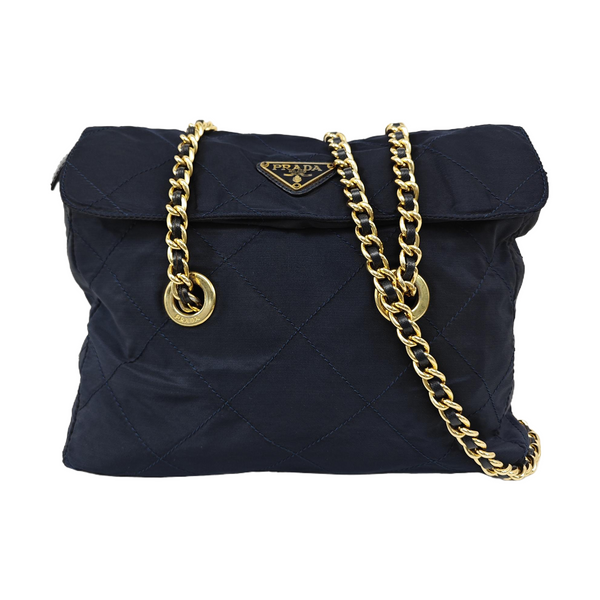 Quilted Nylon Shoulder Bag Blue