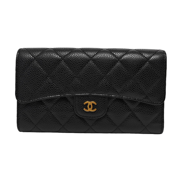 Quilted Grained Calfskin Wallet Black