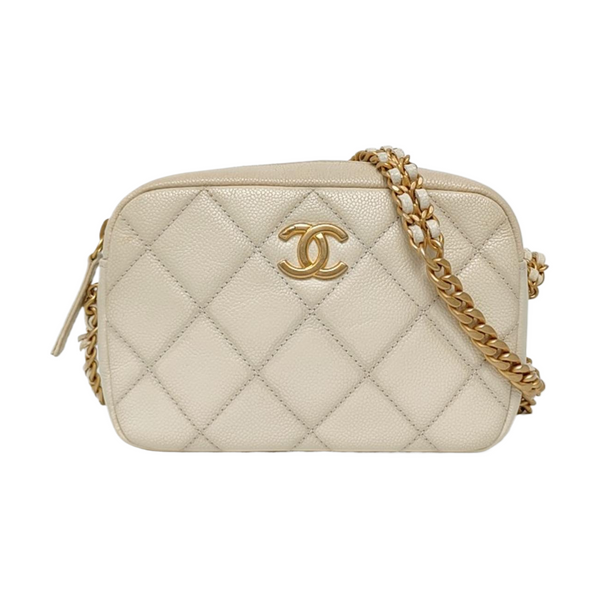 Mini Quilted Grained Calfskin White