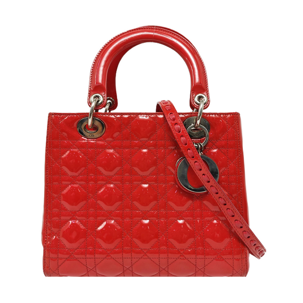 Lady Dior Medium Cannage Patent Leather Red