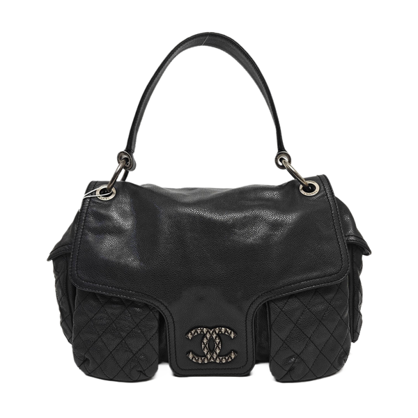Quilted Grained Calfskin Top Handle Bag Gray