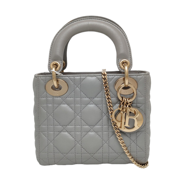 Lady Dior Cannage Mini Piel de Cordero Gris
