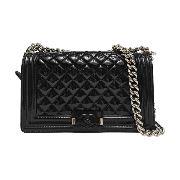 Authenticated pre-owned BOY CHANEL Medium Quilted Patent Leather Black - Shoulder Bag at Looply