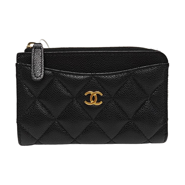 Quilted Grained Calfskin Wallet Black