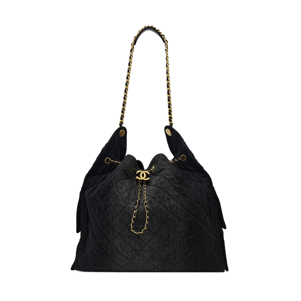 CHANEL 25 Quilted Denim Black