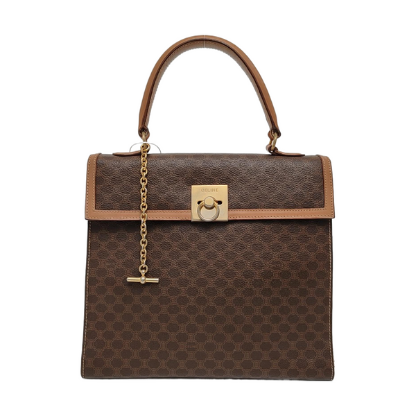 Authenticated pre-owned MACADAM BLASON TRIOMPHE Coated Canvas Brown - Top Handle Bag at Looply