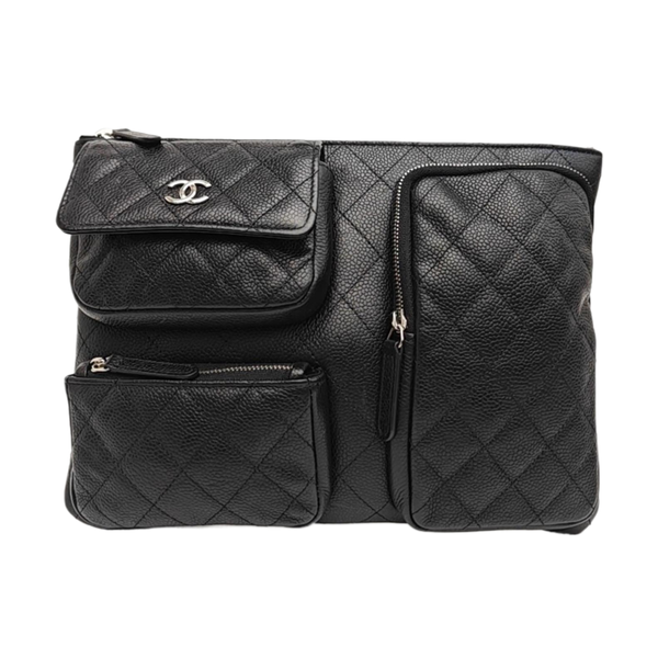 Quilted Grained Calfskin Clutch Black
