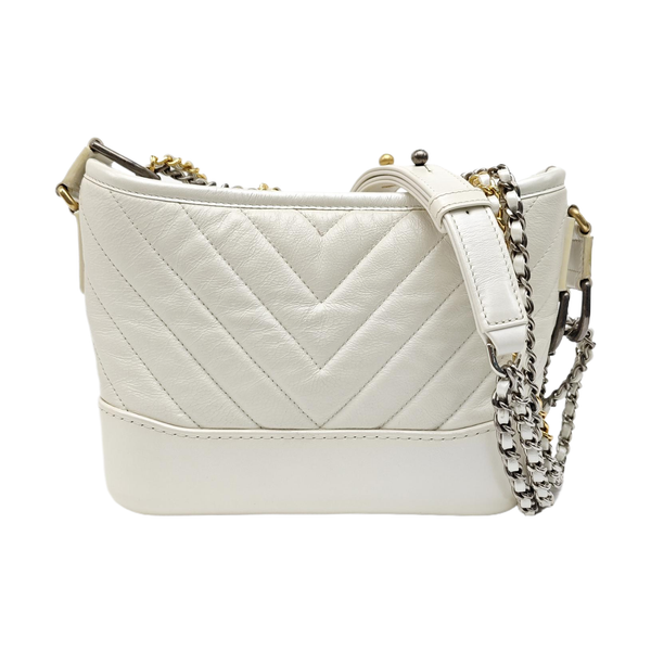 GABRIELLE Small Chevron Calfskin White