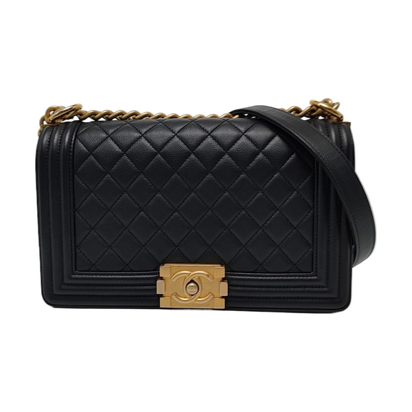 Authenticated pre-owned BOY CHANEL Medium Quilted Grained Calfskin Black - Shoulder Bag at Looply