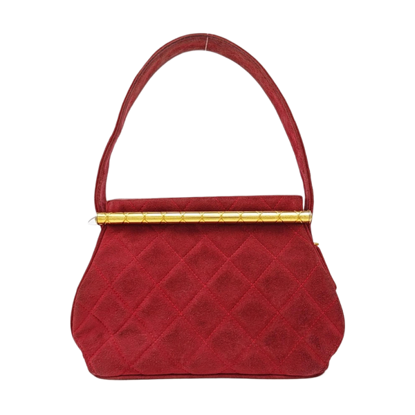 Quilted Suede Top Handle Bag Red