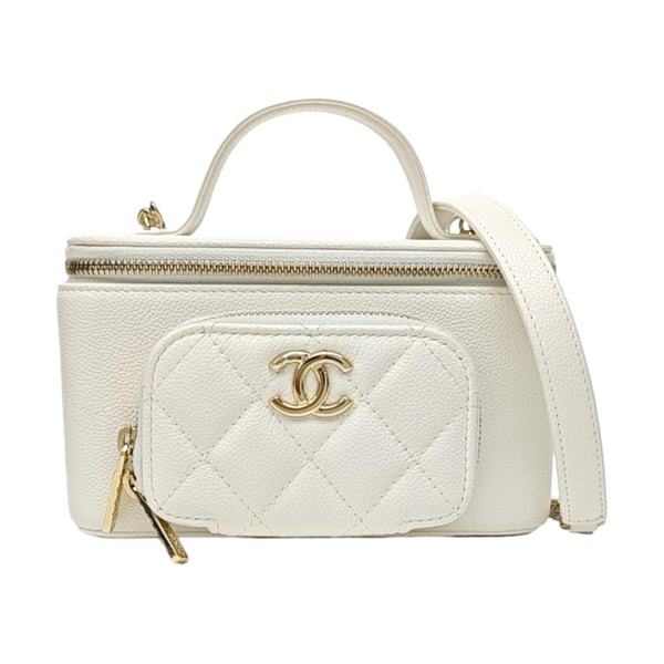 VANITY CASE Medium Quilted Grained Calfskin White