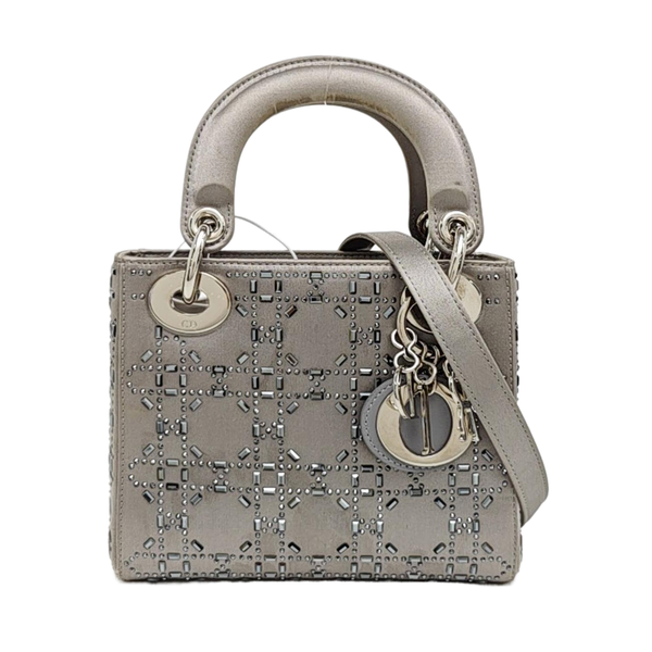 Lady Dior Mini Cannage Silk Satin Gray