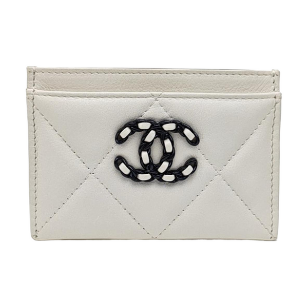CHANEL 19 Small Quilted Calfskin White Card Holder