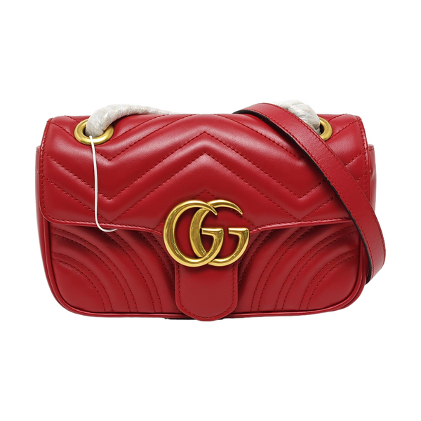 GG Marmont Pequeño Piel Acolchada Roja
