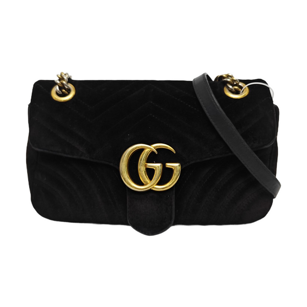 GG Marmont Medium Quilted Velvet Black