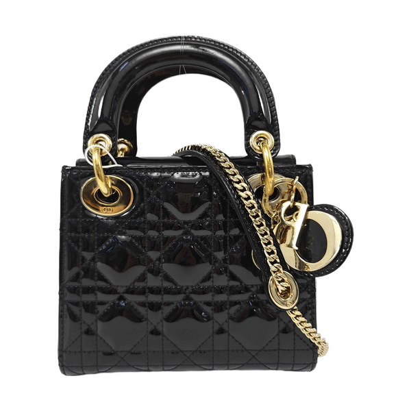 Lady Dior Mini Quilted Patent Leather Black