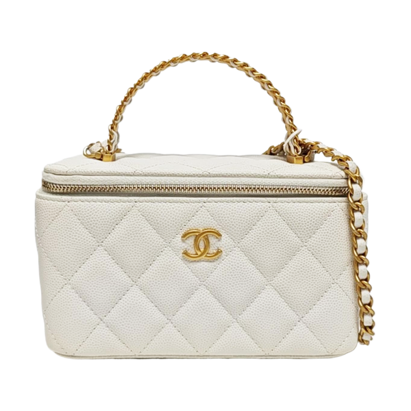 VANITY CASE Small Quilted Grained Calfskin White