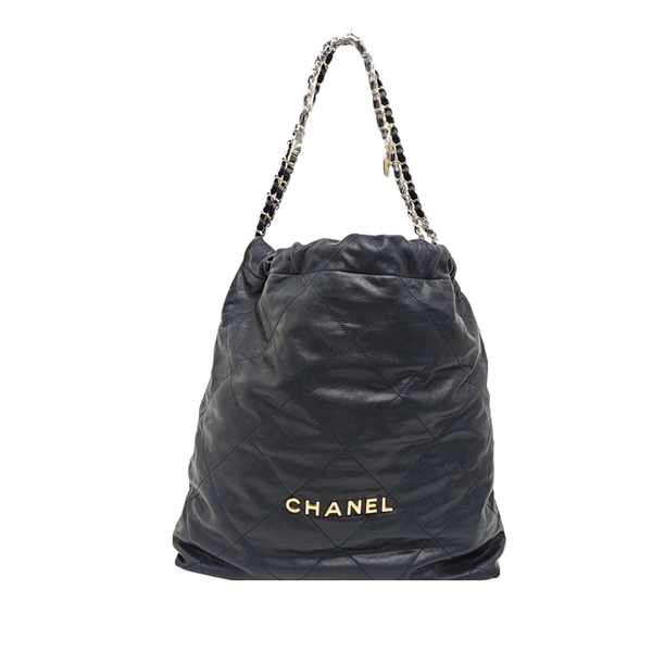 CHANEL 22 Large Quilted Grained Calfskin Blue