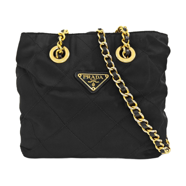 Quilted Nylon Shoulder Bag Black