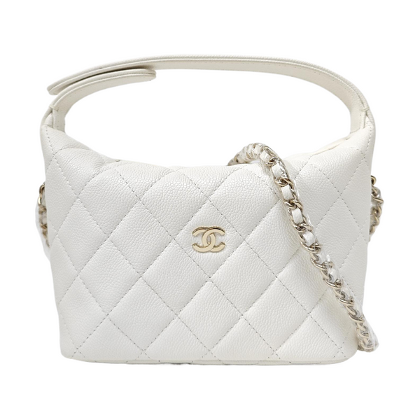 Quilted Grained Calfskin Shoulder Bag White
