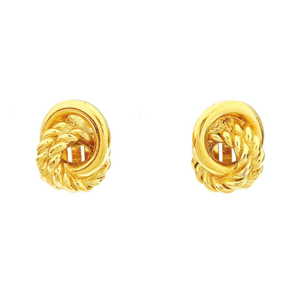Twist Round Metal Gold Clip On Earrings