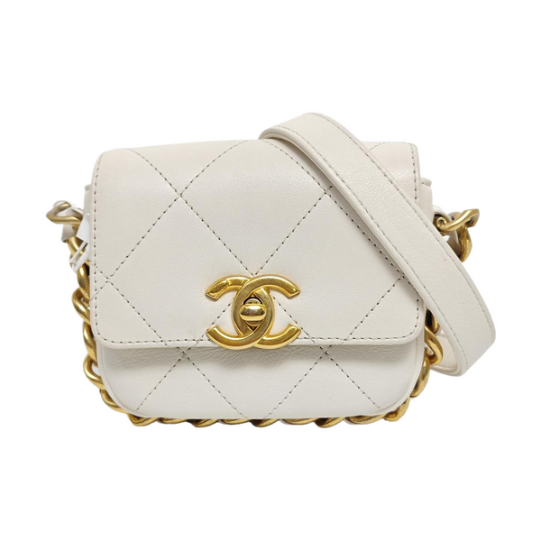 Quilted Calfskin Shoulder Bag Mini White
