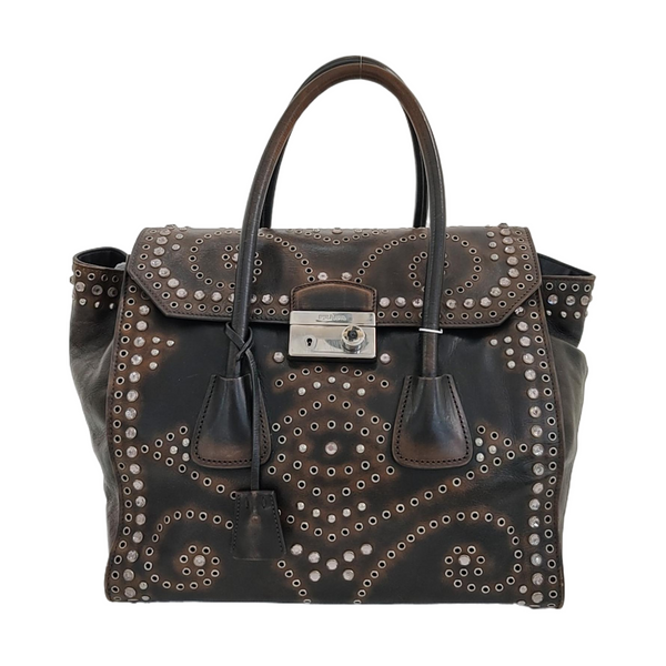 Calfskin Top Handle Bag Brown