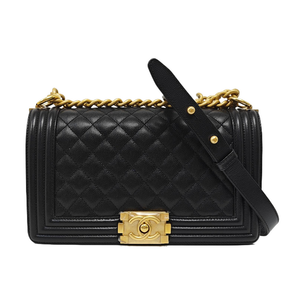 BOY CHANEL Medium Quilted Grained Calfskin Black