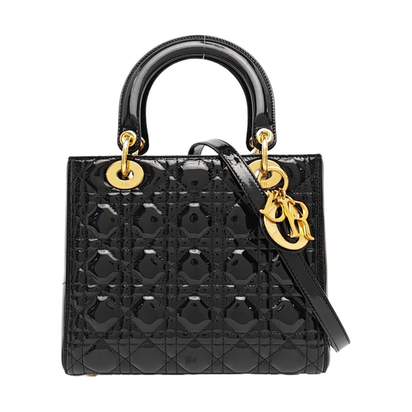 Lady Dior Medium Cannage Patent Leather Black