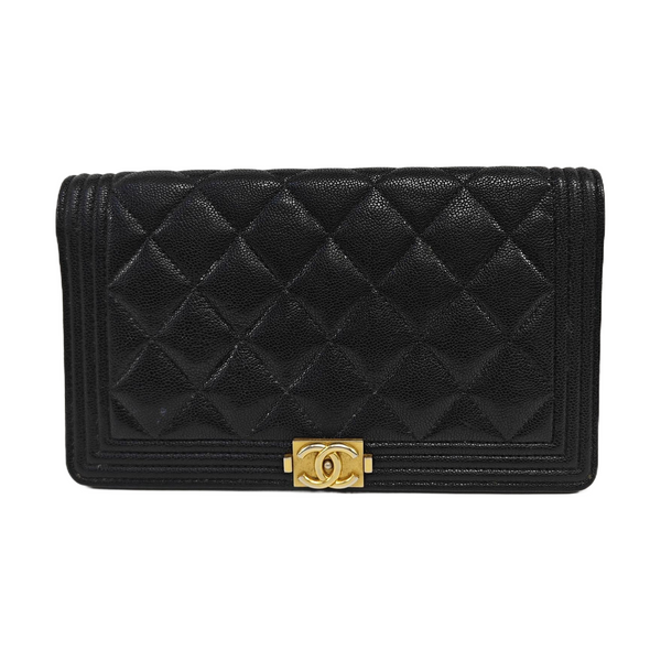 BOY CHANEL Mini Quilted Grained Calfskin Black Wallet