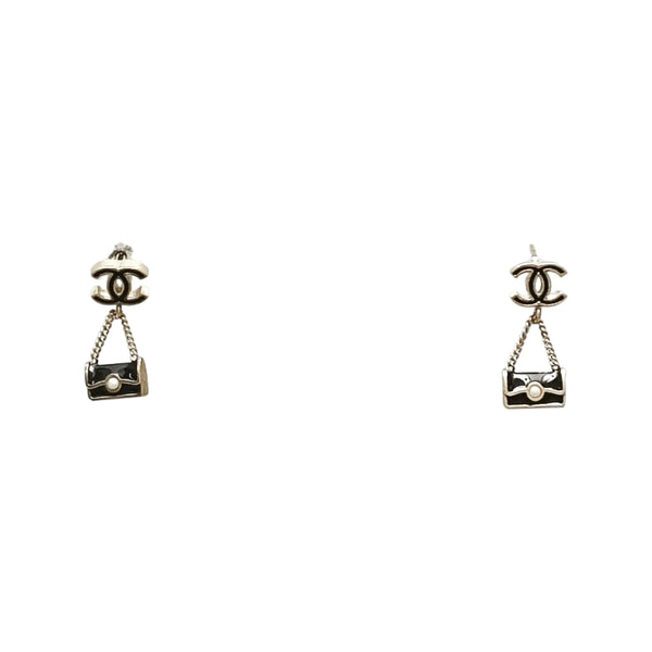 CC Logo Metal Silver Stud Earrings