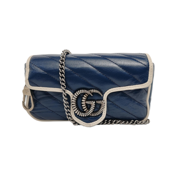 Authenticated pre-owned GG Marmont Super Mini Quilted Calfskin Blue - Crossbody Bag at Looply