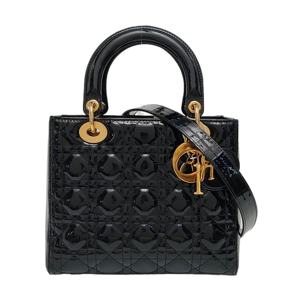 Lady Dior Medium Cannage Patent Leather Black