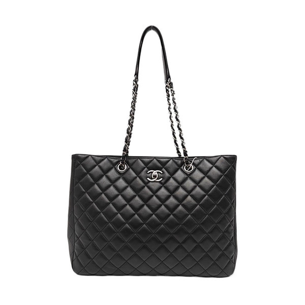 Quilted Calfskin Tote Bag Large Black